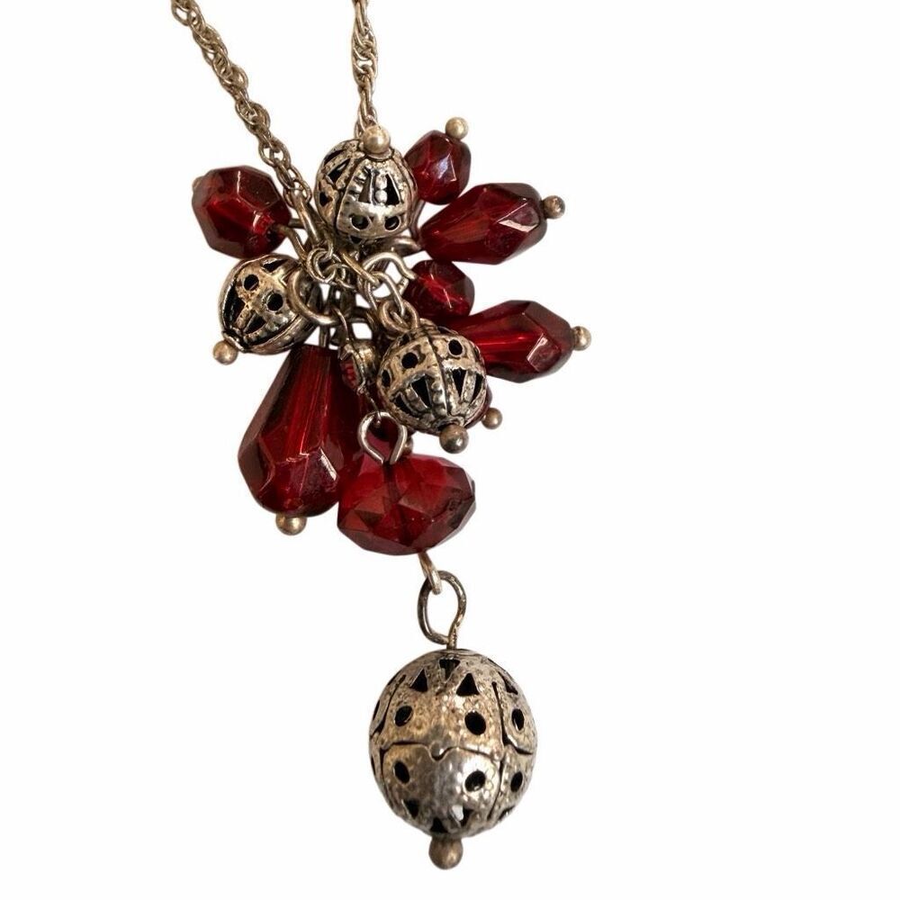 Baked Beads Red Glass & Silver-Tone Dangle Necklace - Picture 6 of 7